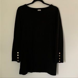 Chico’s Black Boat Neck Minimalist 3/4 Sleeve Tunic Length Top- size L